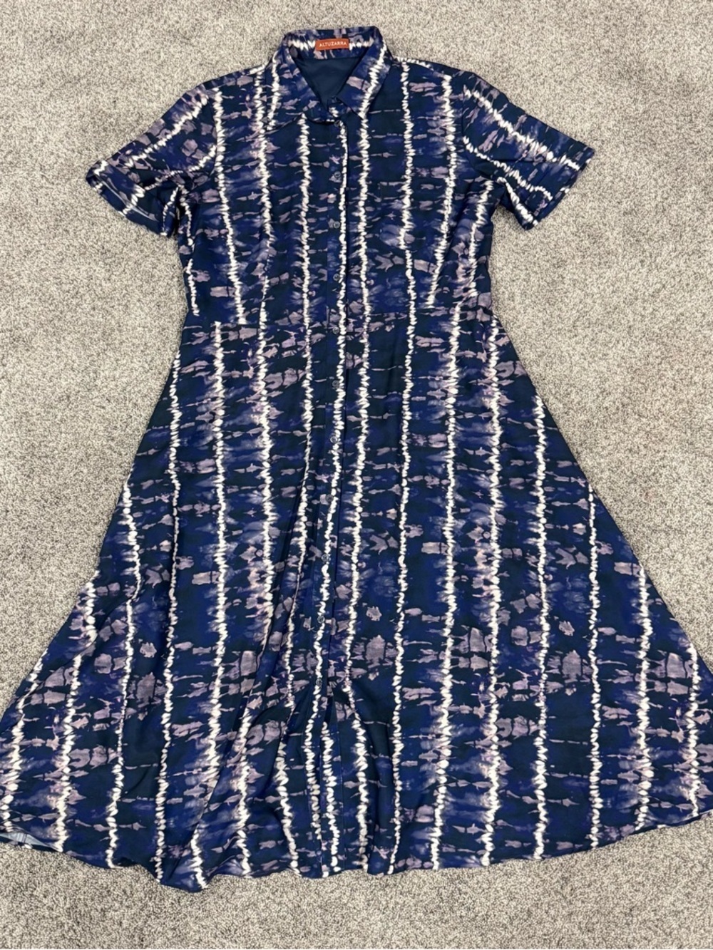 Altuzarra Blue Purple Tie Bye Print Collar Shirt Midi Dress Blue FR 46 US 14